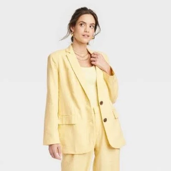 a new day Jackets & Blazers - Women's Yellow Linen Blazer A New Day (NWOT)